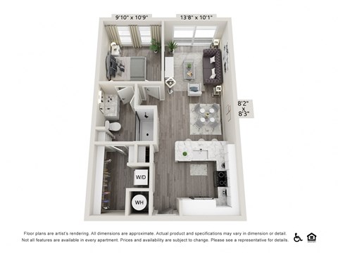 Floor plan for 1 bed, 1 bath, 705 sqft